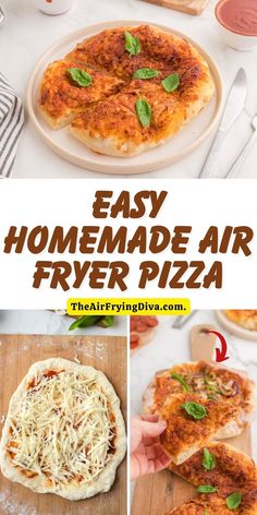 easy homemade air fryer pizzas with cheese and basil