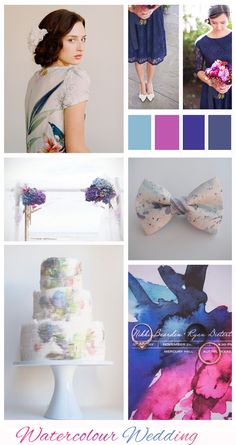 a collage of photos with different colors and patterns on them, including the bride's dress