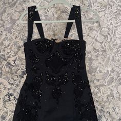 Amen Black Mini Dress Embellished Bustier Corset Nwt Gorgeous Dress, Size 40 Fits Like Size 2 Black And Gold Mini Dress, Fitted Embellished Sleeveless Mini Dress, Fitted Embellished Mini Dress For Evening, Embellished Fitted Mini Dress For Night Out, Black Embellished Sleeveless Dress, Fitted Black Embellished Mini Dress, Embellished Midi Dress For Night Out, Embellished Midi Length Dress For Night Out, Evening Embellished Fitted Mini Dress