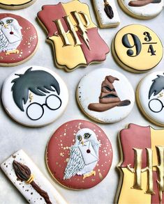 decorated cookies with harry potter characters on them