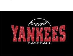 the yankees baseball logo is shown on a black background with red and white glitters