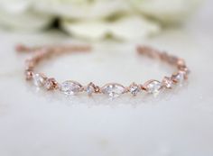 Bridal Tennis bracelet Rose Gold Bridesmaid by TheExquisiteBride Elegant Marquise Bracelets For Wedding, Adjustable Rose Gold Tennis Bracelet For Wedding, Marquise Cubic Zirconia Tennis Bracelet For Wedding, Gold Marquise Diamond Bracelet For Wedding, Elegant Marquise Diamond Bracelet For Wedding, Rose Gold Bangle Tennis Bracelet For Wedding, Adjustable Rose Gold Diamond Bracelet For Wedding, Gold Bridesmaid Bracelet, Bridal Jewelry Bracelets