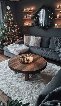 Diy Cozy Living Room Ideas, Sleek House Interiors, Blue Living Room Brown Couch, Dark Gray Sofa Living Room Color Schemes, Light Cozy Living Room, Dark Romantic Living Room, Dark Sofa Living Room Ideas, Dark Grey Couch Living Room Ideas Colour Schemes, Grey Lounge Ideas