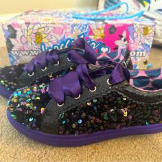 New In Box Popular And Current - Sold Out 1x On Website Size 39 (8.5) Black And Blue Sequins + Fabric Purple Round Toe Party Sneakers, Irregular Choice Shoes, Sequins Fabric, Irregular Choice, Jelly Shoes, Sequin Fabric, Walker Boots, Blush Makeup, Rain And Snow Boots