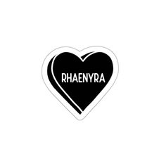 a heart shaped sticker with the word rhaenyiya on it