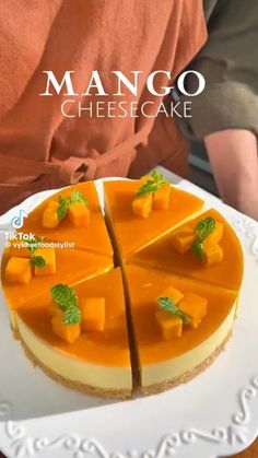 there is a cheesecake on the plate with slices cut out