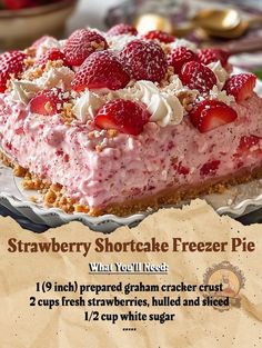 strawberry shortcake freezer pie with cream crumbs