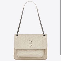 Saint Laurent Ysl Niki Medium In Vintage Leather Blanc Vintage Cream 100% Authentic!! Great Condition Has A Marker Mark On Inside Welcome To Offers Ysl Niki Medium, Bags Ysl, Saint Laurent Bags, Vintage Color, Saint Laurent Bag, Vintage Colors, Cream White, Vintage Leather, Saint Laurent