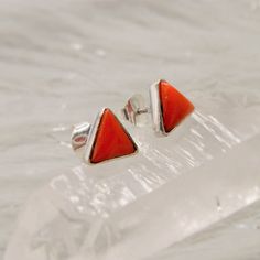 Red Coral Earrings, Sterling Silver Stud Earrings, 925 Silver Earring, Coral Jewelry, Dangle Earrings, Gemstone Earrings, Dainty Earrings, Mothers day gift, Cute earring,  Gifts for her, Gifts for women, gift for mom, bridesmaid gifts, triangle earrings, Statement Earrings, Minimalist Earrings, birthday gifts, anniversary gift Check these coral jewellery here: https://www.etsy.com/uk/listing/778823069/red-coral-sterling-silver-earrings https://www.etsy.com/uk/listing/935332062/raw-sapphire-and-c Hypoallergenic Triangle Earrings For Gift, Sterling Silver Triangle Jewelry With Matching Earrings, Sterling Silver Pyramid Jewelry For Gifts, Sterling Silver Pyramid Jewelry As Gift, Triangle Pierced Earrings Gift, Triangle Pierced Earrings As Gift, Triangle Earrings As Gift, Pyramid-shaped Sterling Silver Jewelry Gifts, Triangle Shaped Sterling Silver Jewelry For Anniversary