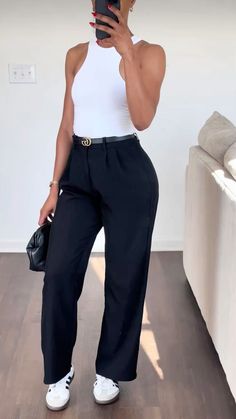 Trouser And Sneakers Outfit Women, Black Slacks Outfit Casual, Philly Outfits, Corporate Fashion Office Chic, Cute Casual Work Outfits, Work Event Outfit, Cute Professional Outfits, Neat Casual Outfits, Sneaker Outfits Women