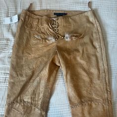 Bnwt Ralph Lauren Tan Leather Pants In Perfect Conditions. Buttery Leather And The Most Beautiful Tan Color. Size 10 But Fit Like A Modern 6-8 Ralph Lauren Chic Spring Pants, Chic Ralph Lauren Spring Pants, Brown Leather Summer Bottoms, Ralph Lauren Summer Pants, Ralph Lauren Straight Leg Bottoms For Summer, Ralph Lauren Summer Straight Leg Bottoms, Leather Brown Pants, Tan Leather Pants, Western Pants