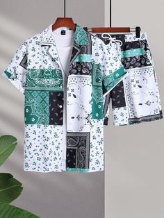 Men Random Paisley Scarf Print Shirt & Shorts Without Tee Multicolor Boho    Paisley,Scarf Print  Non-Stretch Summer Men Clothing, size features are:Bust: ,Length: ,Sleeve Length: Xhosa Shirts For Men, Casual Patterned Printed Sets, White Patchwork Summer Sets, White Patchwork Sets For Summer, Casual Patchwork Short-sleeved Sets, Casual Patchwork Short Sleeve Sets, Casual Patterned Sets For Spring, Casual Patchwork Sets, Casual Multicolor Patchwork Sets