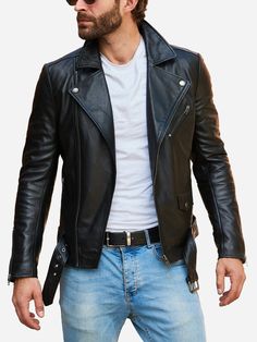 Men Vintage Black Biker Leather Jacket Custom Varsity Jackets, Belt Jacket, Black Leather Motorcycle Jacket, Custom Leather Jackets, Cafe Racer Jacket, Biker Leather Jacket, Black Leather Biker Jacket, Racer Jacket, Motorcycle Riders