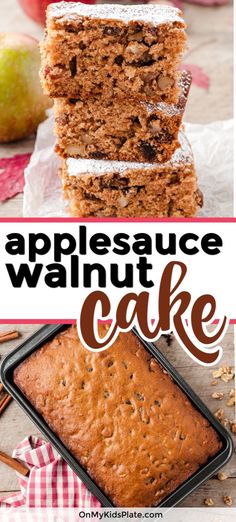 applesauce walnut cake recipe with text overlay