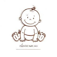 a drawing of a baby sitting on the ground with its hands in the air and smiling