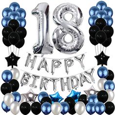 Birthday Decorations 18th, Decorations 18th Birthday, 18th Birthday Ideas For Boys, Balloons Blue, Birthday Party Balloons, 58th Birthday, 16th Birthday Decorations, Birthday Decorations For Men