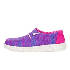 HEYDUDE | Big Kids' Shoes | Wendy Youth Stretch Sox - Pink Multi | Size 12 - Stretch with the best in the Wendy Youth Stretch Sox slip on shoe. Classic HEYDUDE™ construction, stretch mesh material top and elastic laces mean slip on ease, comfort and lightness from top to bottom. Rock it all in foot hugging style.Shoe Specs: Slip-On Stretch Lace Stretch mesh top Elastic laces Upper treated with water repellant spray Easy-on system Travel ready Removable foam insoleRelaxed Fit: Ample roominess all School Uniform Shoes, School Uniform Kids, Wide Shoes, Kids Sale, Elastic Laces, Mesh Material, Stretch Lace, Sneaker Shopping, Shop Sandals