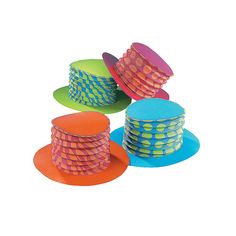 colorful hats are stacked on top of each other