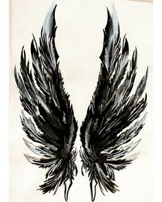 two black and white wings are shown in this drawing, one is drawn on paper