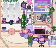 a room filled with lots of furniture and plants