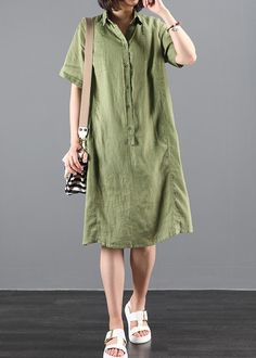 Elegant lapel Button Down summer clothes For Women Tunic Tops green Dresses

 Materials used:cotton linen

Measurement:Size L/US12-14/EUR42   
Shoulder 39cm / 15.21"
bust 100cm / 39"
length 100cm / 39"
Armhole 36cm / 14.04"
Sleeve length 21cm / 8.19"


Size XL/US16-18/EUR44   
Shoulder 40cm / 15.6"
bust 104cm / 40.56"
length 101cm / 39.39"
Armhole 37cm / 14.43"
Sleeve length 22cm / 8.58"


Size 2XL/US16-18/EUR44   
Shoulder 41cm / 15.99"
bust 108cm / 42.12"
length 102cm / 39.78"
Armhole 38cm / 1 Casual Green V-neck Shirt Dress, Spring Shirt Dress With Pockets, Summer Cotton Shirt Dress In Solid Color, Summer Cotton Solid Color Shirt Dress, Spring Shirt Dress With Pockets For Summer, Cotton Solid Color Shirt Dress For Summer, Green Solid Color Shirt Dress For Summer, Summer Green Solid Color Shirt Dress, Summer Cotton Shirt Dress With Buttons