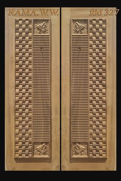 two wooden doors with carved designs on them