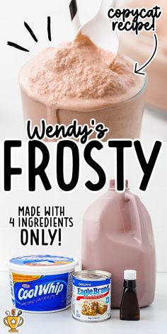 an advertisement for wendy's frosty is shown with ingredients to make it creamy