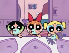 the powerpuff girls are brushing their teeth