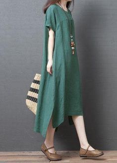 Chic O Neck Side Open Cotton Dresses Sewing Green Kaftan Dress Summer Green Kaftan, Dresses Sewing, Tv Room Design, Kaftan Dress, Kurta Designs, Tv Room, Dress Summer, Sewing Dresses, Cotton Dresses