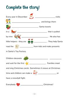 the christmas story worksheet is filled with words and pictures to help students learn how to