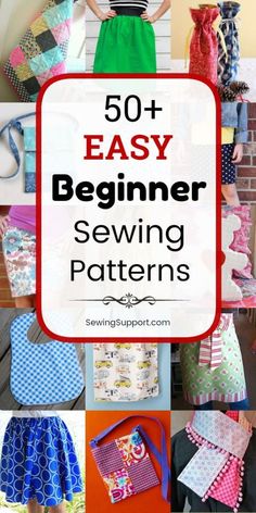 sewing projects for beginners with the title overlay that reads 50 easy beginner sewing patterns