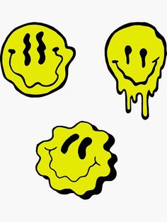 three pieces of food that have been drawn in yellow and black ink on white paper