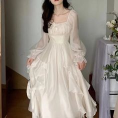 Lasaky - Foggy Fairy Princess Waist-defining Dress in Frost White, Snow Chiffon Sunscreen Dress Chiffon Midi Dress, Fairy Princess, White Snow, Fairy Princesses, Skirt Skirt, White Skirt, Fairy Dress, Types Of Skirts, White Skirts