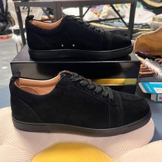 Christian Louboutin/Red Bottoms Louis Strass Junior Flat Veau Velours With Box And Dust Bag Brand New Never Worn Louboutin Red Bottoms, Louboutin Men, Christian Louboutin Red Bottoms, Christian Louboutin Men, Red Louboutin, Men Sneakers, Red Bottoms, Black Sneakers, Bag Brand