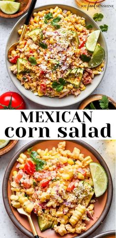 mexican corn salad with tomatoes, avocado and cilantro on the side