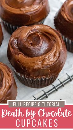 These death by chocolate cupcakes are moist, filled with decadent chocolate ganache, and topped with rich, dark chocolate buttercream! They're a chocolate lover's dream. Dark Chocolate Buttercream, Stuffed Cupcakes, Individual Cakes, Fairy Cakes, Baking Cocoa, Dark Chocolate Cakes, Recipe From Scratch, Chocolate Buttercream, Baking Cupcakes