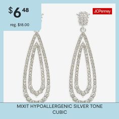 Bead Type: Cubic ZirconiaEarring Back: PostStone Millimeter Measurement: 39 Mm Length, 11 Mm WidthMetal Color: Silver ToneEarring Length: 39mmEarring Width: 11mmCare: Wipe CleanStone Type: 100 Cubic ZirconiaEarrings Type: Post EarringsEarrings Style: Drop EarringsMetal: BrassCountry of Origin: Imported Elegant Hypoallergenic Metal Crystal Earrings, Hypoallergenic Crystal Party Earrings, Hypoallergenic Cubic Zirconia Party Earrings, Hypoallergenic Cubic Zirconia Earrings For Party, Hypoallergenic Crystal Jewelry For Party, Hypoallergenic Metal Teardrop Earrings For Party, Silver Hypoallergenic Teardrop Earrings For Party, Hypoallergenic Silver Teardrop Earrings For Parties, Earrings Drop