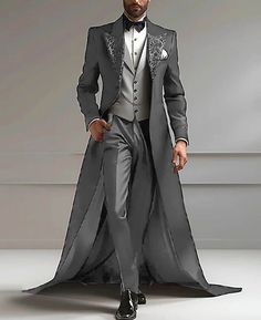 Men's Solid Suits 3 Pieces Slim Fit Jacket+Pant+Long Wraps for Wedding Party | eBay Tuxedo Peak Lapel, Tail Suit, Gothic Fashion Men, Suit For Men Wedding, Best Wedding Suits, Men Party, Suits Men Business, Wedding Dress Men