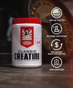 Creatine reliably increases muscle size, strength and stamina. Classic Creatine contains creatine monohydrate, the most scientifically proven form available. What’s more, each serving contains BioFit™ probiotic - which helps gut flora and aids quicker ingredient absorption. Creatine For Women, Creatine Supplement, Vitamins For Men, Best Creatine, Health Products Design, Old Bodybuilder, Health Heart, Natural Health Supplements, Workout Protein