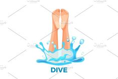 the legs are submerged in blue water and splashing with bubbles on white background illustration