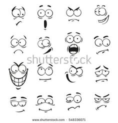 cartoon faces with different expressions on white background