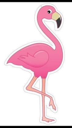 a pink flamingo sticker sitting on top of a white surface with its legs crossed