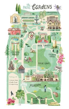 an illustrated map of the gardens