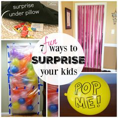 the collage shows different ways to surprise your kids with pop me balloons and other items