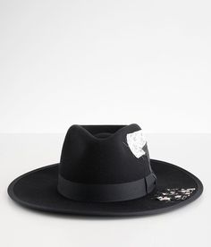 Wyeth Patchwork Panama Hat - Black , Women's Black Wool felt hat Patch details Interior hook and latch adjustable band 3 1/2 brim One size fits most. 100% Wool. Do not wash. Do not bleach. Do not tumble dry. Do not iron. Do not dry clean. Apparel & Accessories > Clothing Accessories > Hats Adjustable Curved Brim Hats, Adjustable Flat Brim Hat, Adjustable Flat Bill Fedora For Rodeo, Black Fedora With Adjustable Flat Bill, Adjustable Black Fedora With Flat Bill, Black Flat Bill Hat For Spring, Winter Festival Top Hat With Curved Brim, Black Curved Brim Hat For Festivals, Fitted Flat Brim Hats For Festivals