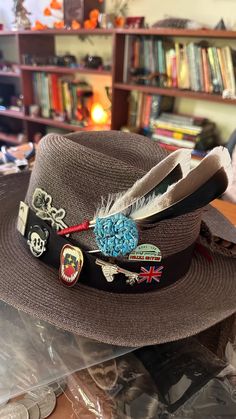 I assemble kits for your hat...cowboy, fedora, trucker; anything that is able to get swagged. I can make a theme kit for you to put wherever you would like to pin on your hat or i can have them ready to place. This particular one of a kind 5" safety pin is encrusted w turquoise pieces and attached are 2 natural duck feathers (humanly attained, cruelty free) Custom Handmade Mini Hat For Kentucky Derby, Handmade Custom Mini Hat For Kentucky Derby, Custom Handmade Fedora Mini Hats, Handmade Custom Mini Hats For Rodeo, Custom Handmade Mini Hats For Rodeo, Custom Handmade Mini Fedora Hat, Handmade Custom Mini Fedora Hats, Handmade Western Mini Hats For Kentucky Derby, Handmade Themed Adjustable Hat