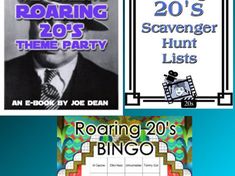 four different movie posters for the roaring 20s's and scavenger hunt lists