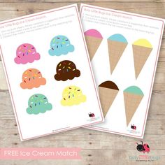 two ice cream cones with sprinkles on them and the words free ice cream match