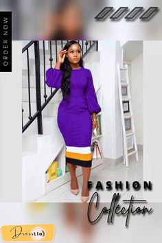 Leisure Round Collar Full Sleeves Skinny Maxi Dress Purple Long Sleeve Bodycon Dress For Fall, Purple Knee-length Midi Dress For Fall, Purple Long Sleeve Office Dress, Dresses By Length, Full Sleeves, Long Maxi Dress, Round Collar, Full Sleeve, Women's Fashion Dresses