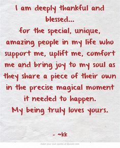 a poem written in red ink on white paper with words from the poem'i am deeply grateful and blessing for the special unique, amazing people in my life who support me